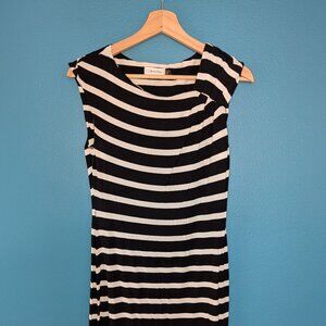 Women's Calvin Klein Black and White Stripe midi Dress with Cap sleeves